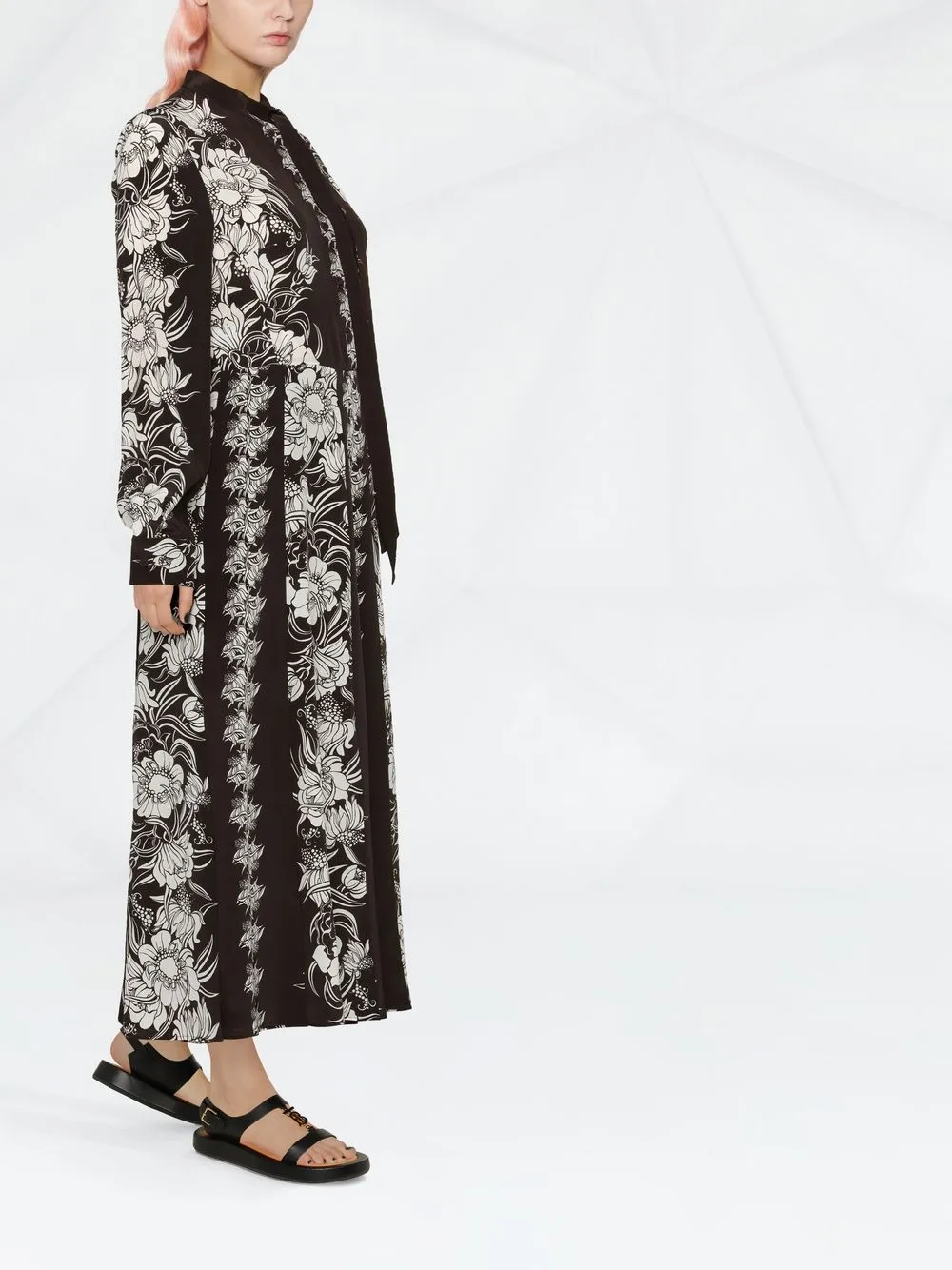 Valentino Floral-print Silk Maxi Dress In Brown