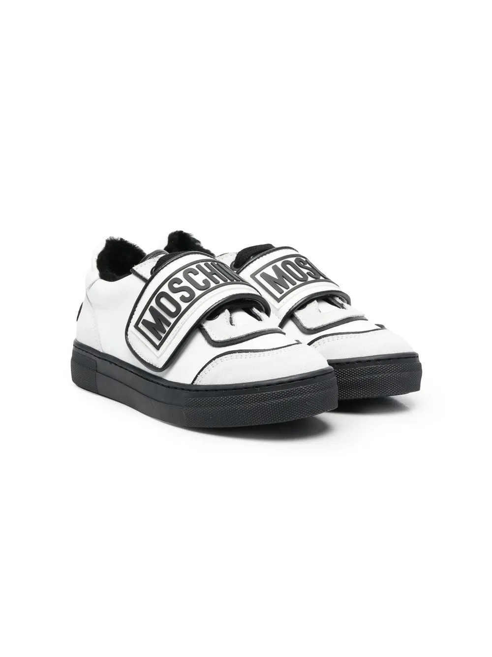 

Moschino Kids tenis con cierre autoadherente y logo estampado - Blanco