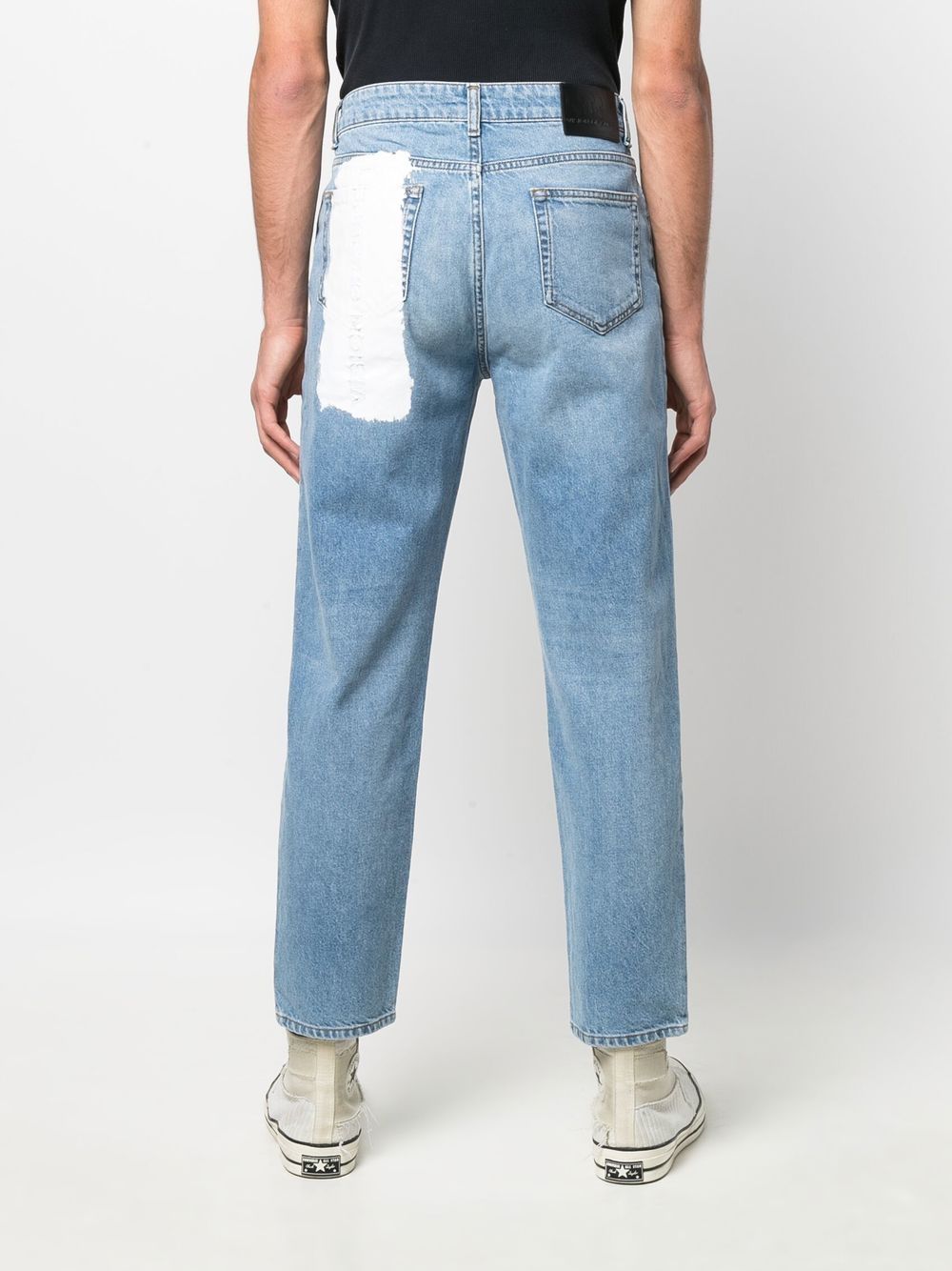 Shop Vision Of Super Patch-detail Slim-cut Jeans In Blue