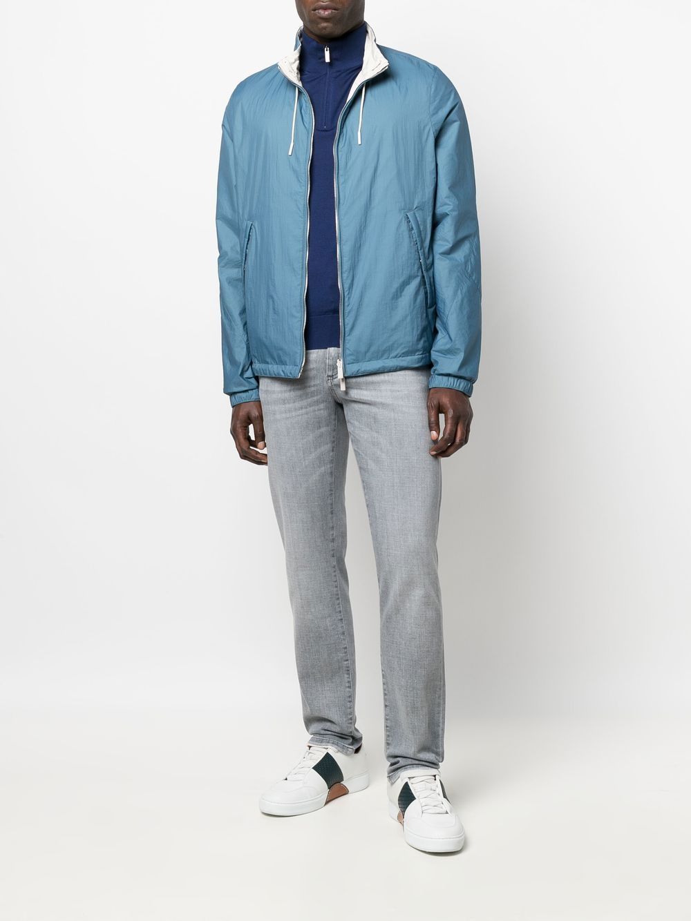 Shop Zegna Zip-front Shell Jacket In Blue