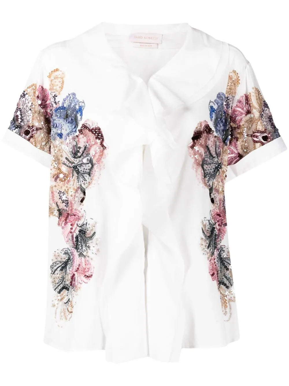 

Saiid Kobeisy blusa con motivos flores bordados con mostacillas - Blanco