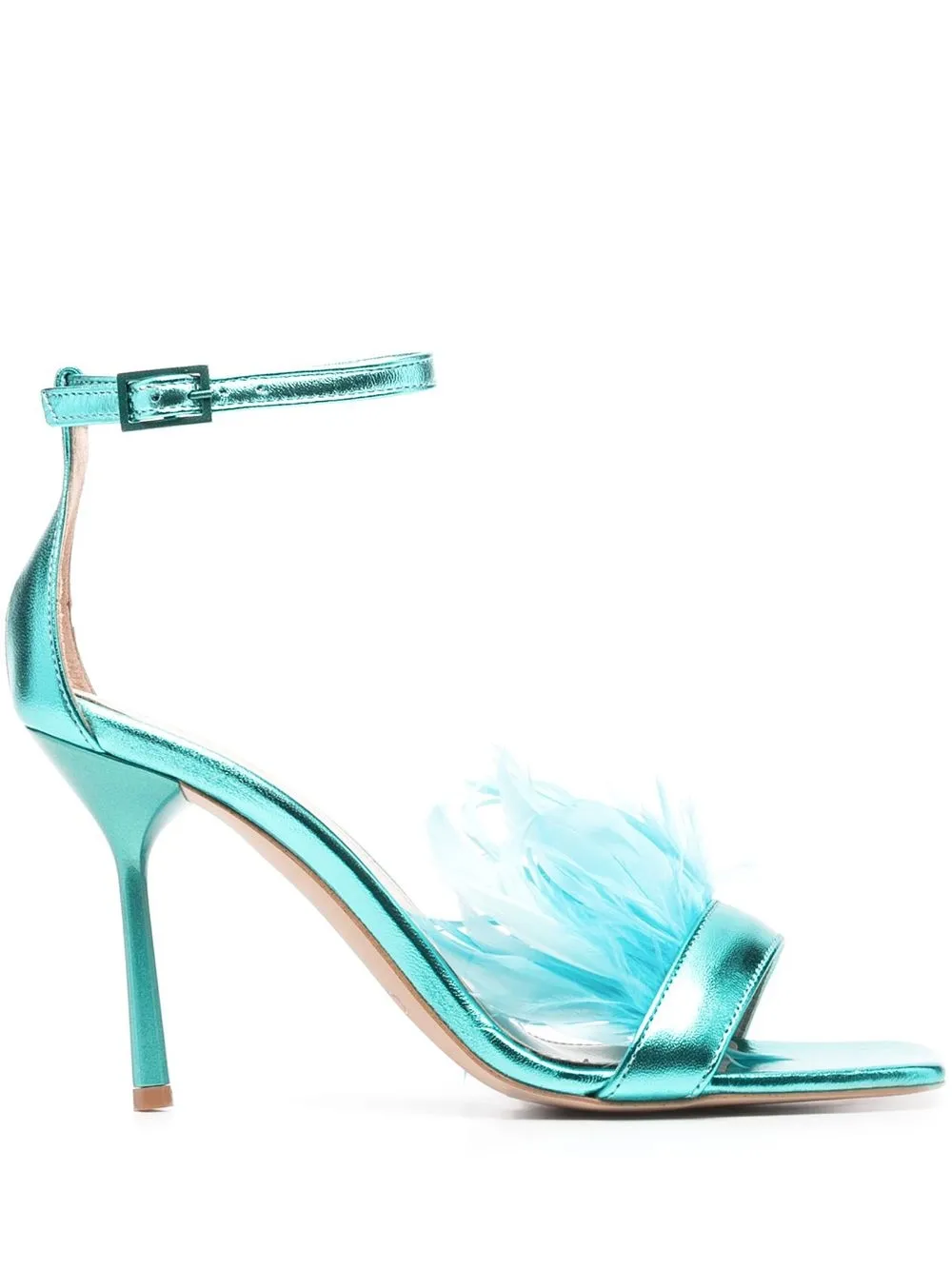 Liu •jo Feather-detailed 100mm Heel Sandals In Blue