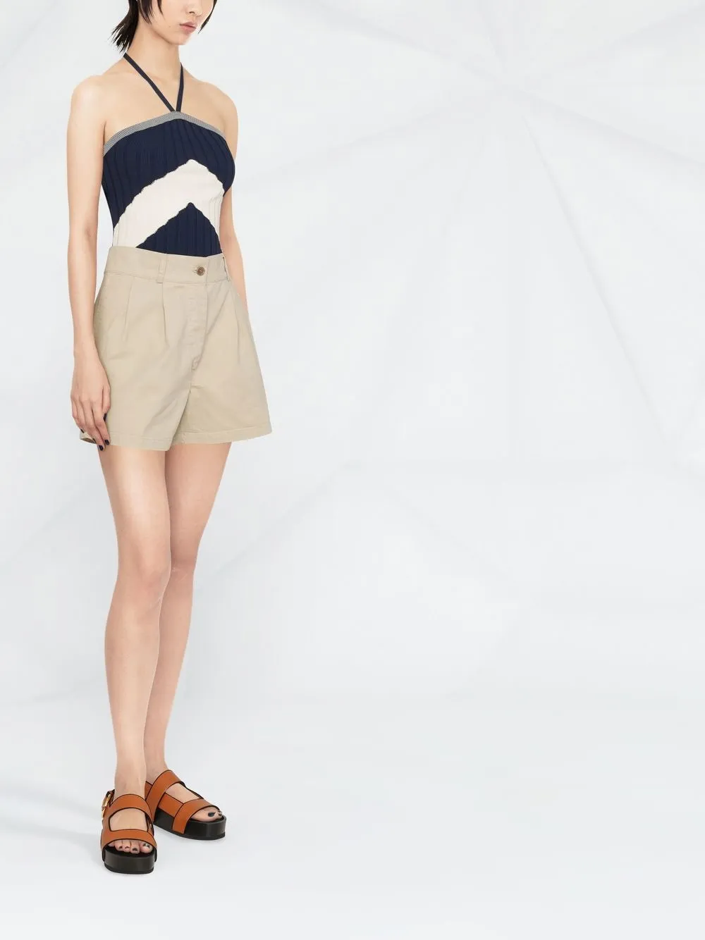 Aspesi High-waist Wide-leg Shorts In Neutrals