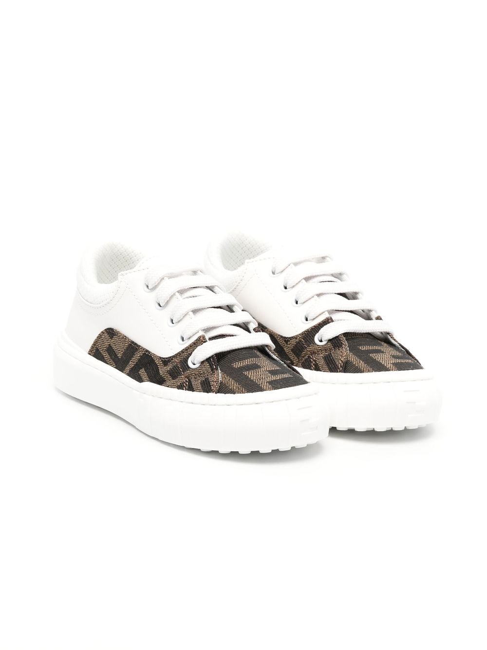 Fendi Kids' Logo-print Panelled Lace-up Trainers In White