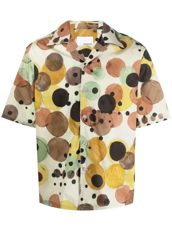 Costumein graphic-print Cuban-collar 