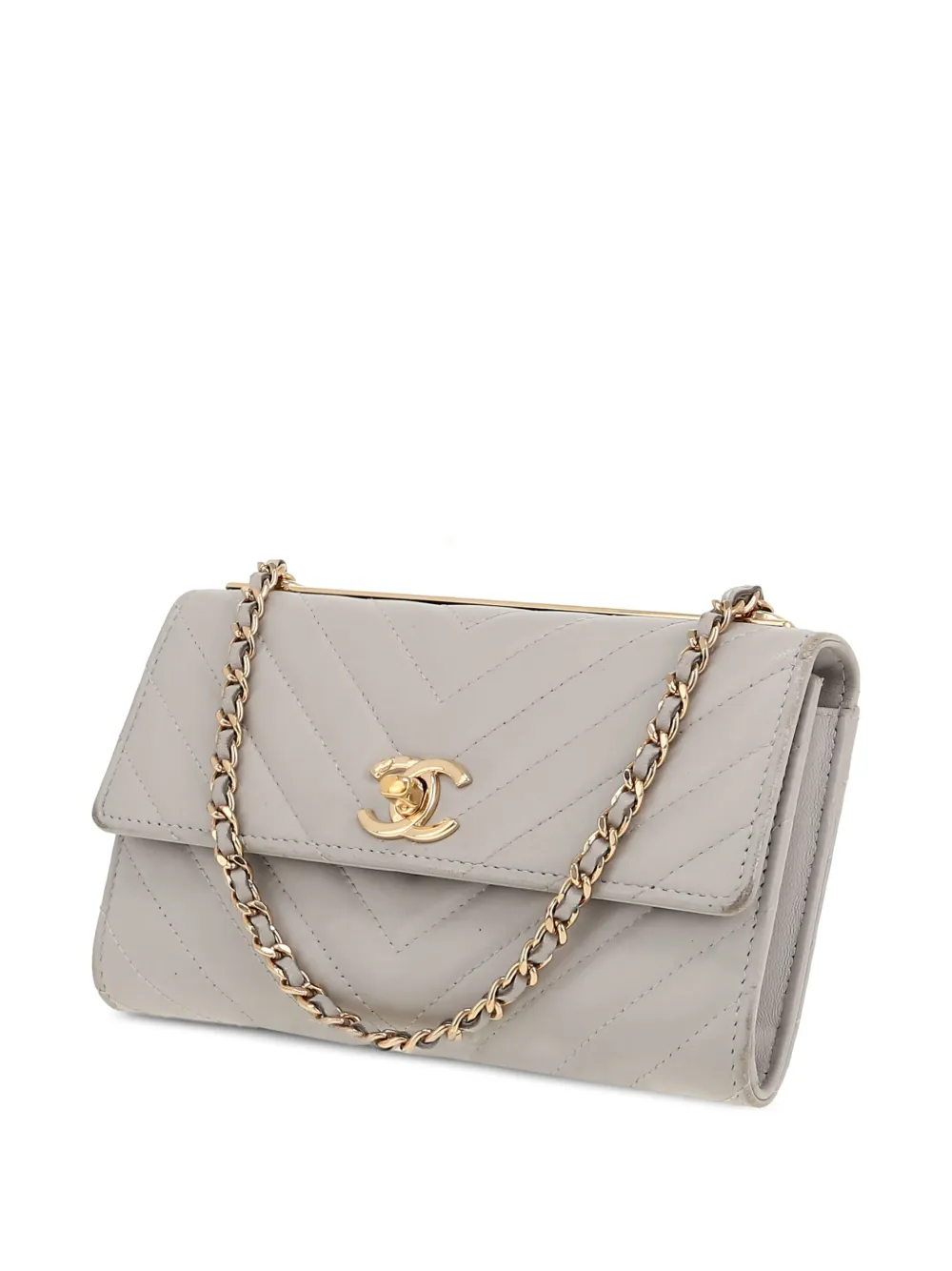 Pre-owned Chanel Trendy Cc Wallet Shoulder Bag In Gray
