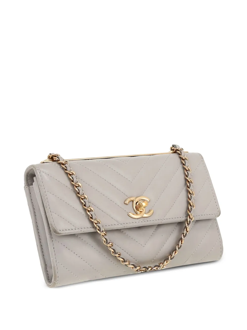Pre-owned Chanel Trendy Cc Wallet Shoulder Bag In Gray