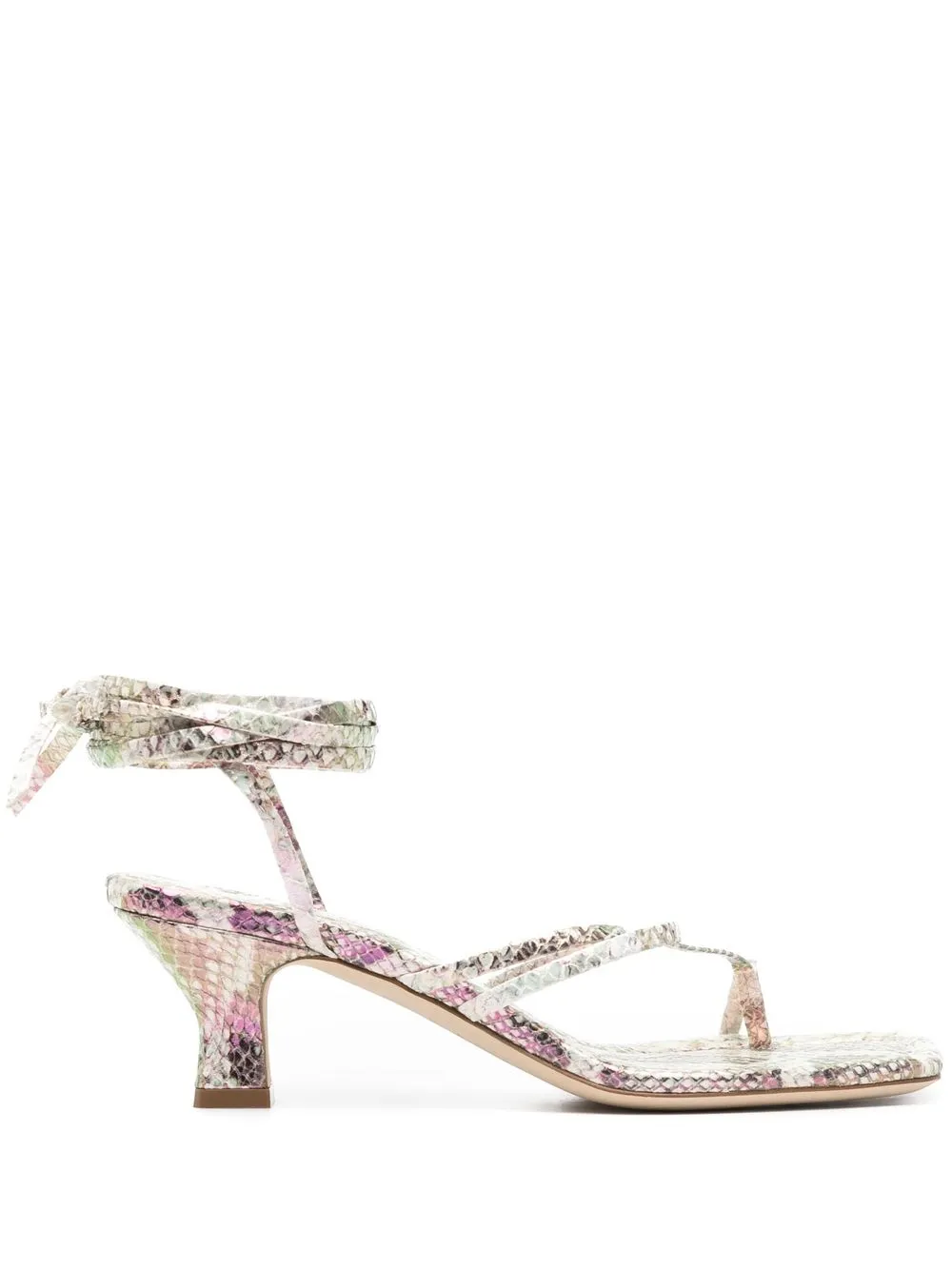 PARIS TEXAS BERRY METALLIC SNAKE-PRINT SANDALS