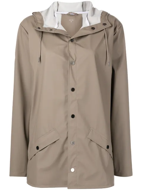 Rains - drawstring-hood buttoned rain jacket