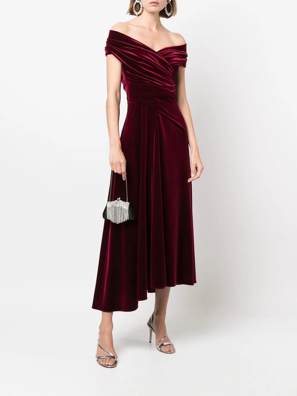 Talbot Runhof Ruched Velvet Midi Dress - Farfetch