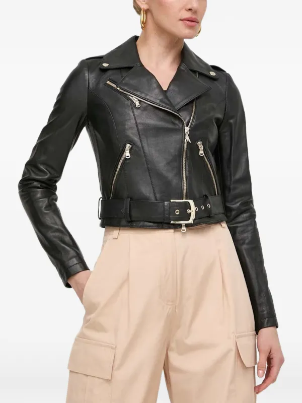 Y2K PATRIZIA PEPE leather jacket L ekam系 Patrizia Pepe Long Sleeve Leather Jacket | Black | FARFETCH JO