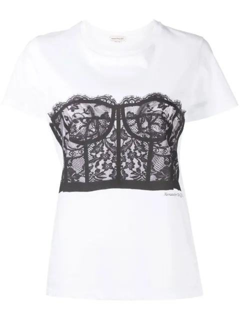 Alexander McQueen Corset-print cotton T-shirt