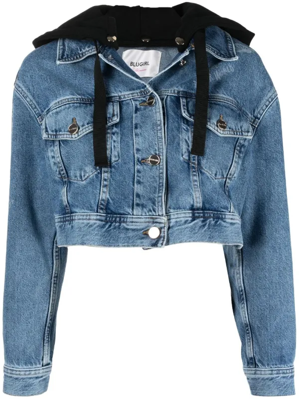 Blugirl Cropped Hooded Denim Jacket 