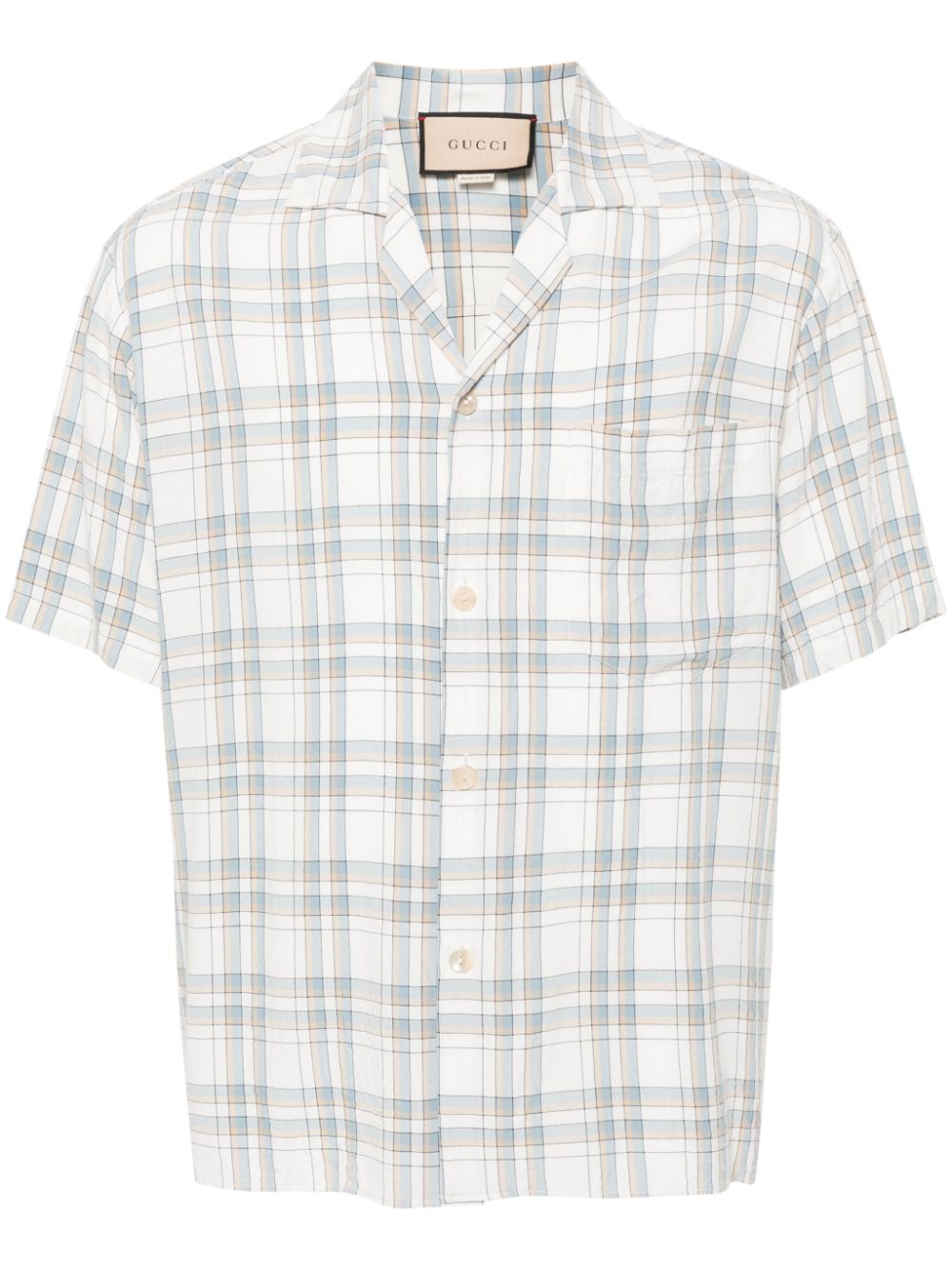 Gucci check-pattern logo-patch shirt - Blue