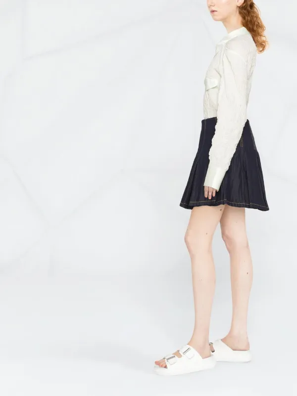Bottega Veneta Pleated Denim Mini Skirt 