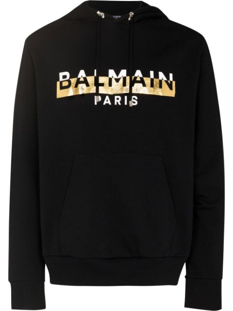 Balmain foil logo-print hooded jacket