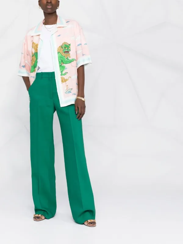 Valentino Garavani Pantalones Anchos De Talle Alto Verde