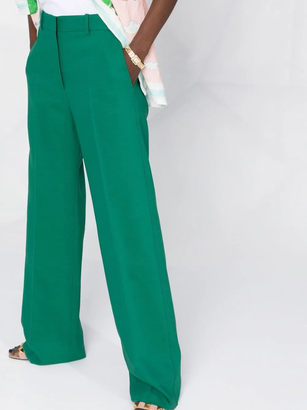 Valentino Wool-gabardine Wide-leg Pants In Green