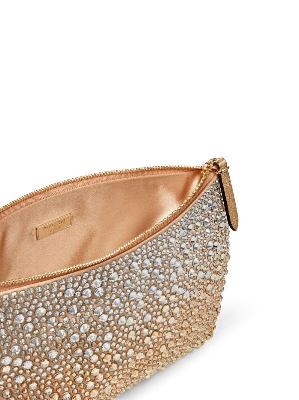 JIMMY CHOO Crystal-embellished glittered leather clutch