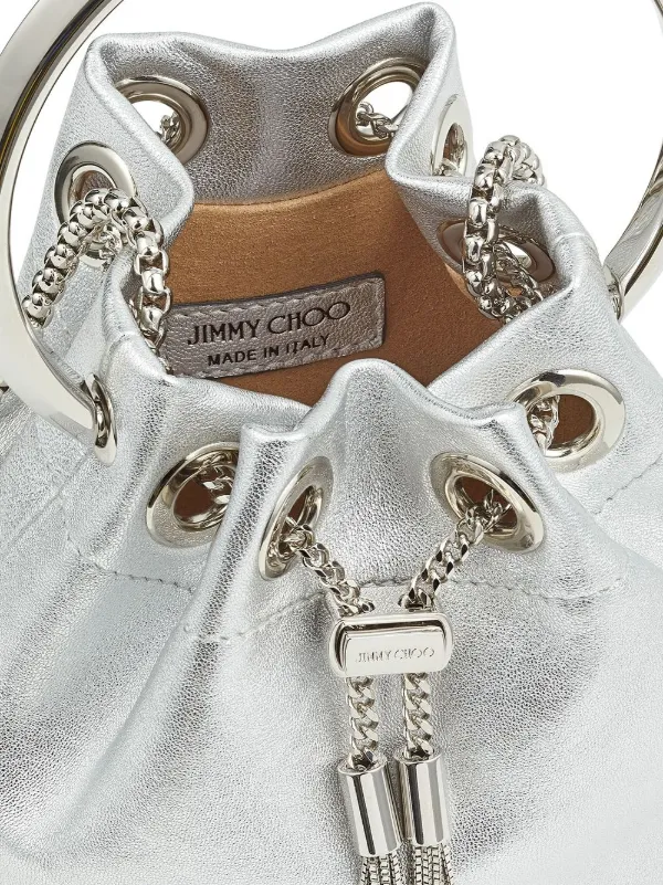 ショルダーバッグ・ポシェット Micro Mini Bucket Bag SILVER MICRO BON BON | Silver Crystal Mesh Bag with Metal Handle