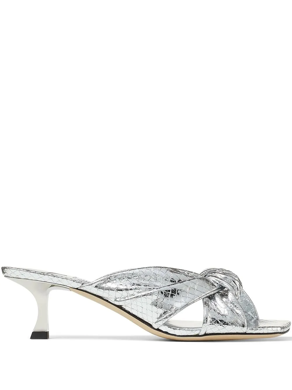 Shop Jimmy Choo Avenue 50mm Metallic-effect Mules In Silver