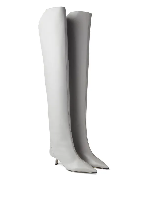 JIMMY CHOO Vari 45 Marl Grey Luxe Nappa Leather Over The Knee Boots Marl Grey 39