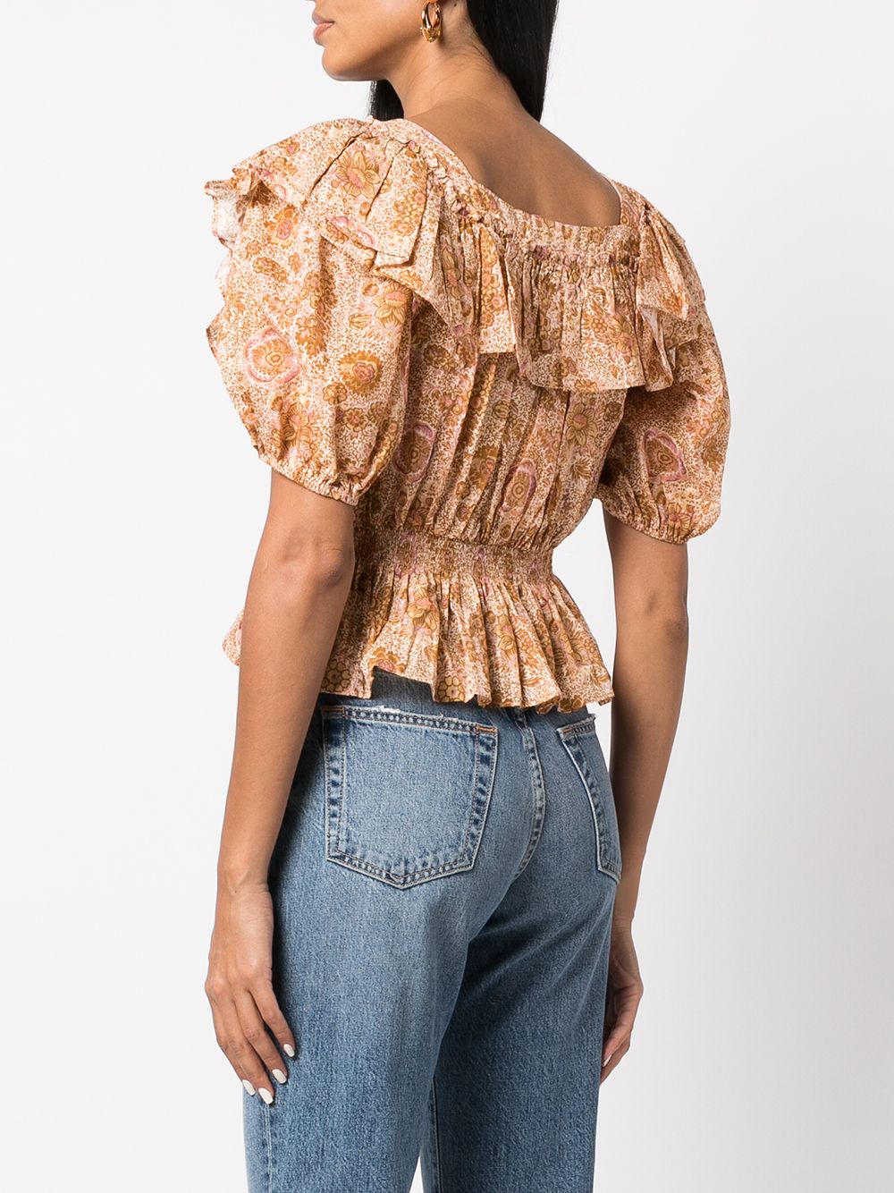 Shop Ulla Johnson Floral Short-sleeve Blouse In Braun