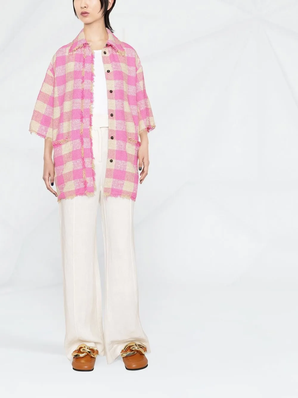 Msgm Check-pattern Shirt In Pink