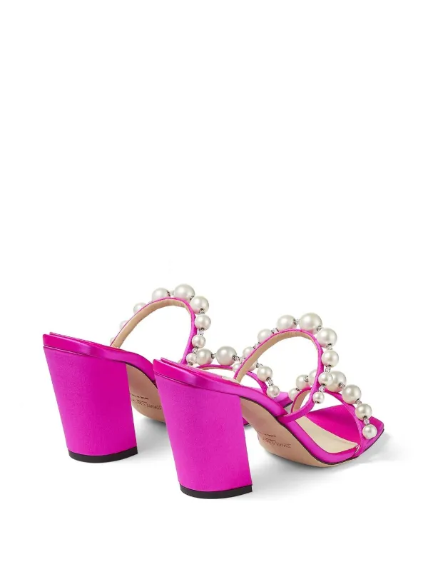 サンダル・ミュール Jimmy Choo Fuchsia satin Amara 85 mules Jimmy Choo Amara Satin 85mm Sandals | Pink | FARFETCH