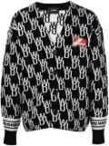 We11done monogram V-neck cardigan - Black