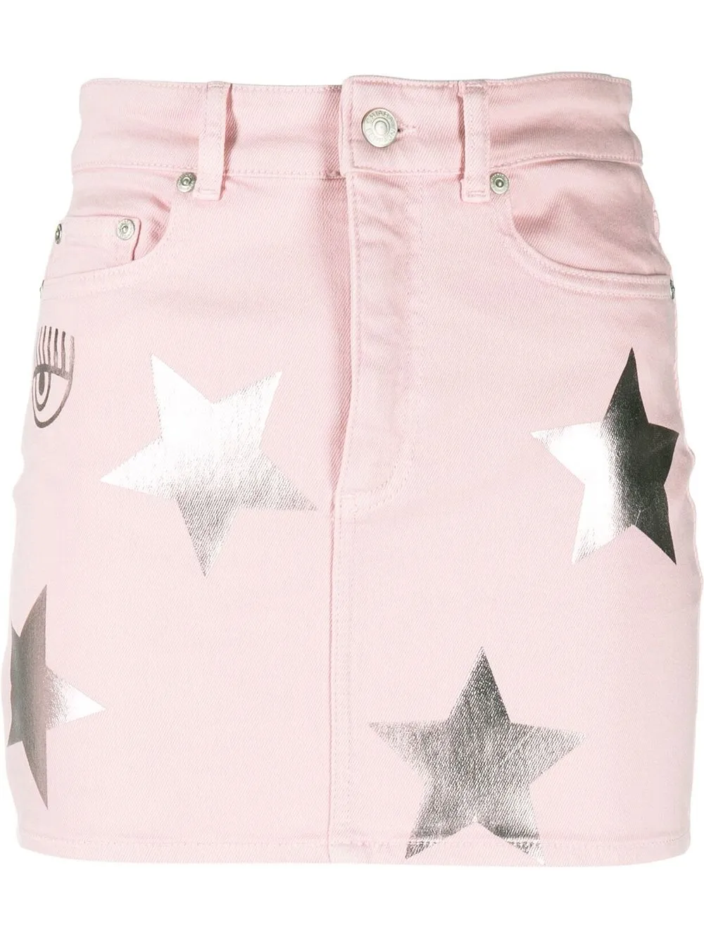 Chiara Ferragni Star-print Denim Skirt In Pink