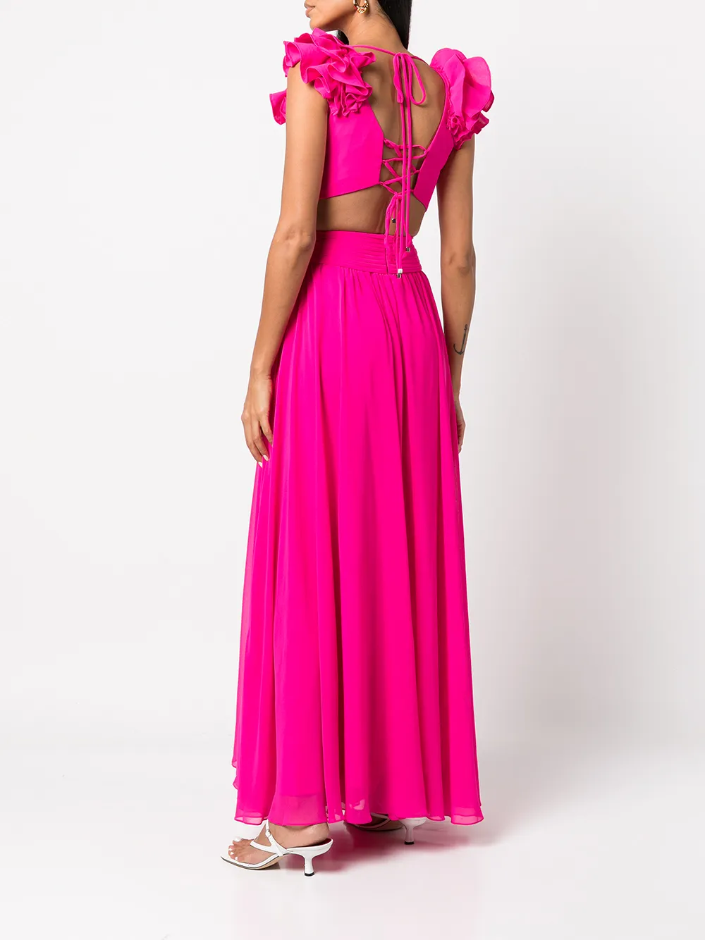 Patbo Chiffon Ruffled Cut-out Maxi Dress In Rosa