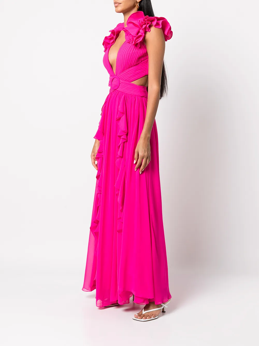 Patbo Chiffon Ruffled Cut-out Maxi Dress In Rosa