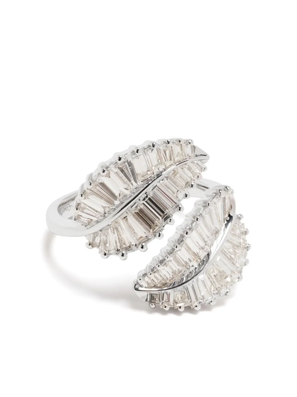 

Anita Ko anillo con detalle de hoja de palma en oro blanco de 18kt con diamantes - Plateado