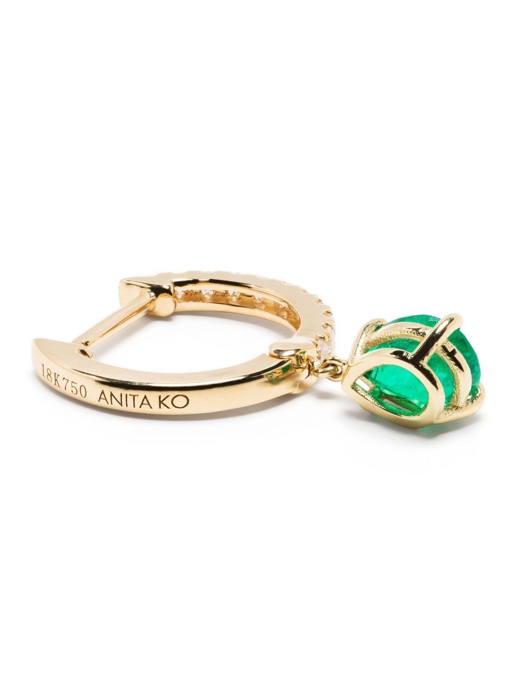 Shop Anita Ko 18kt Yellow Gold Diamond And Emerald Huggie Earring