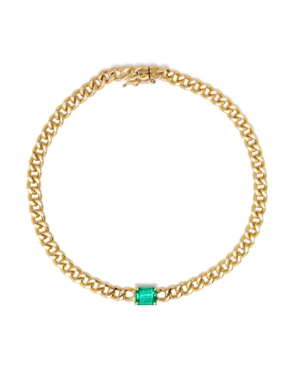 Anita Ko 18kt Yellow Gold Small Cuban Link Emerald Bracelet