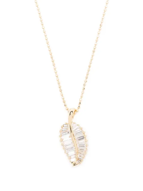 Anita Ko 18kt yellow gold baguette diamond palm leaf necklace