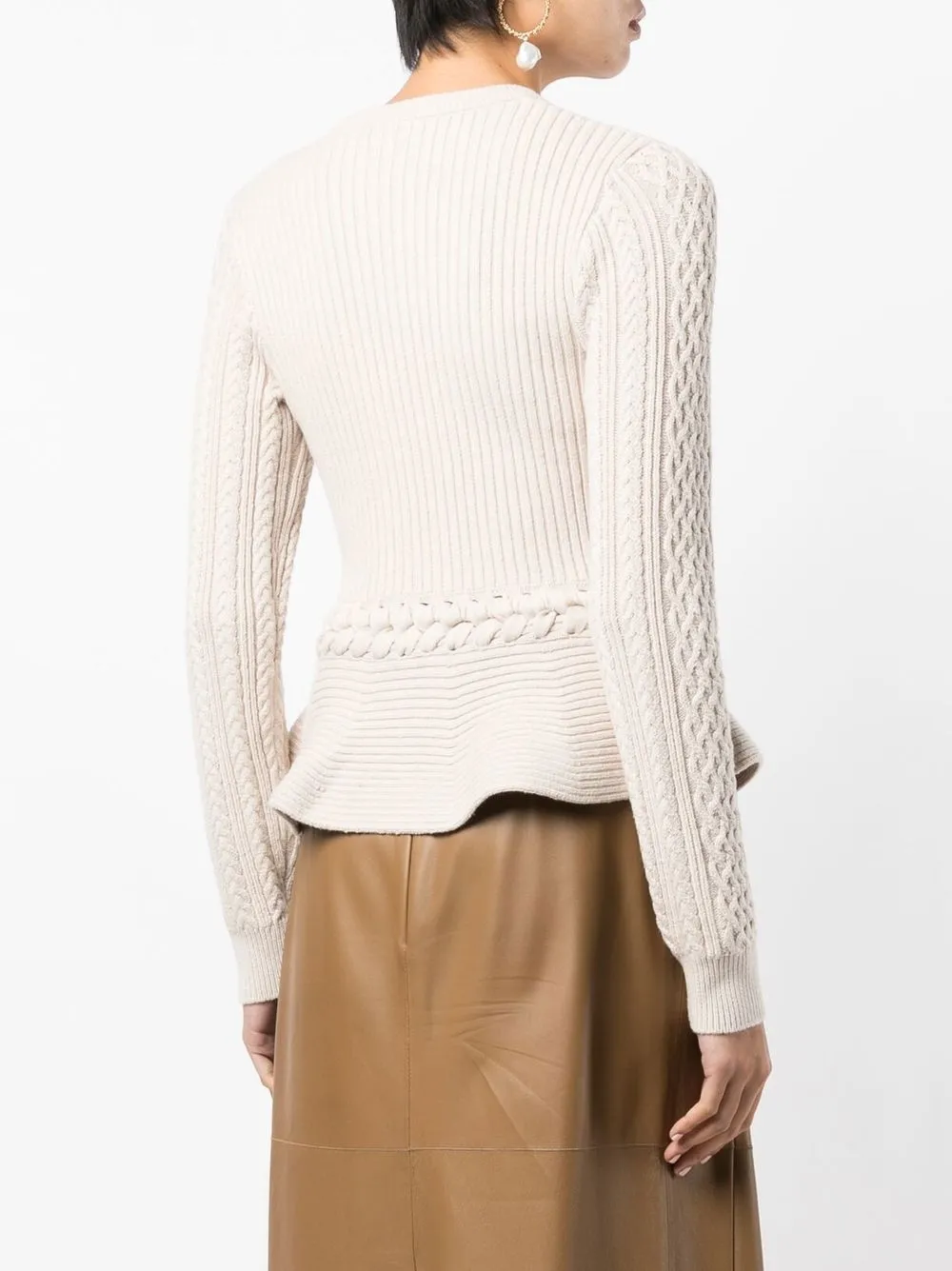 Simkhai Knitted Peplum Biker Jacket In Braun