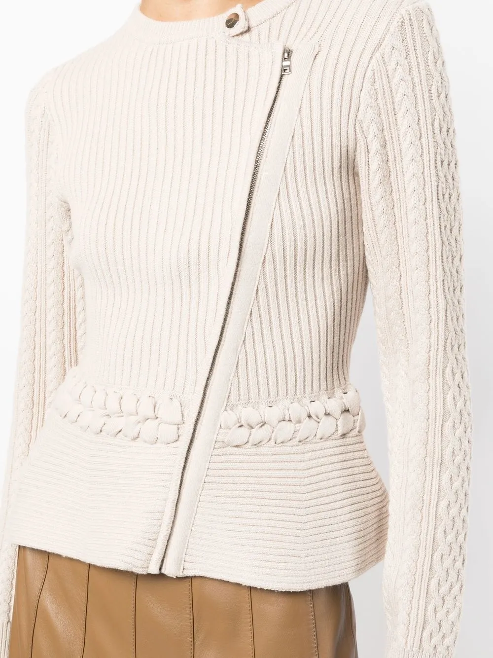 Simkhai Knitted Peplum Biker Jacket In Braun