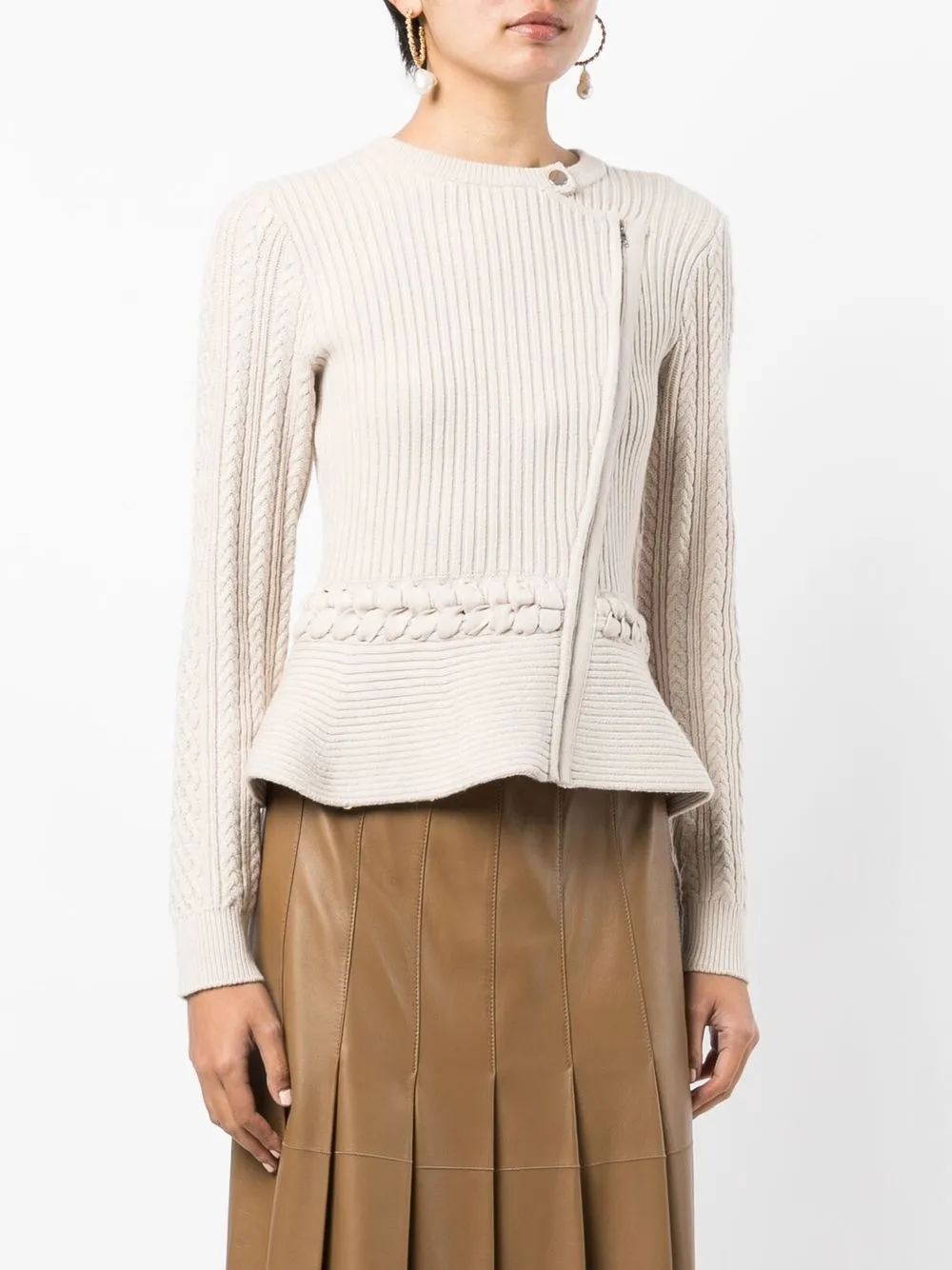 Simkhai Knitted Peplum Biker Jacket In Braun