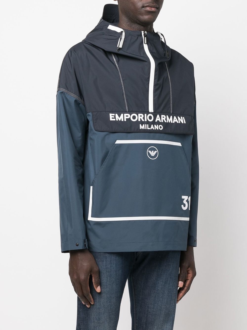 Shop Emporio Armani Long Sleeve Hooded Jacket In Blue