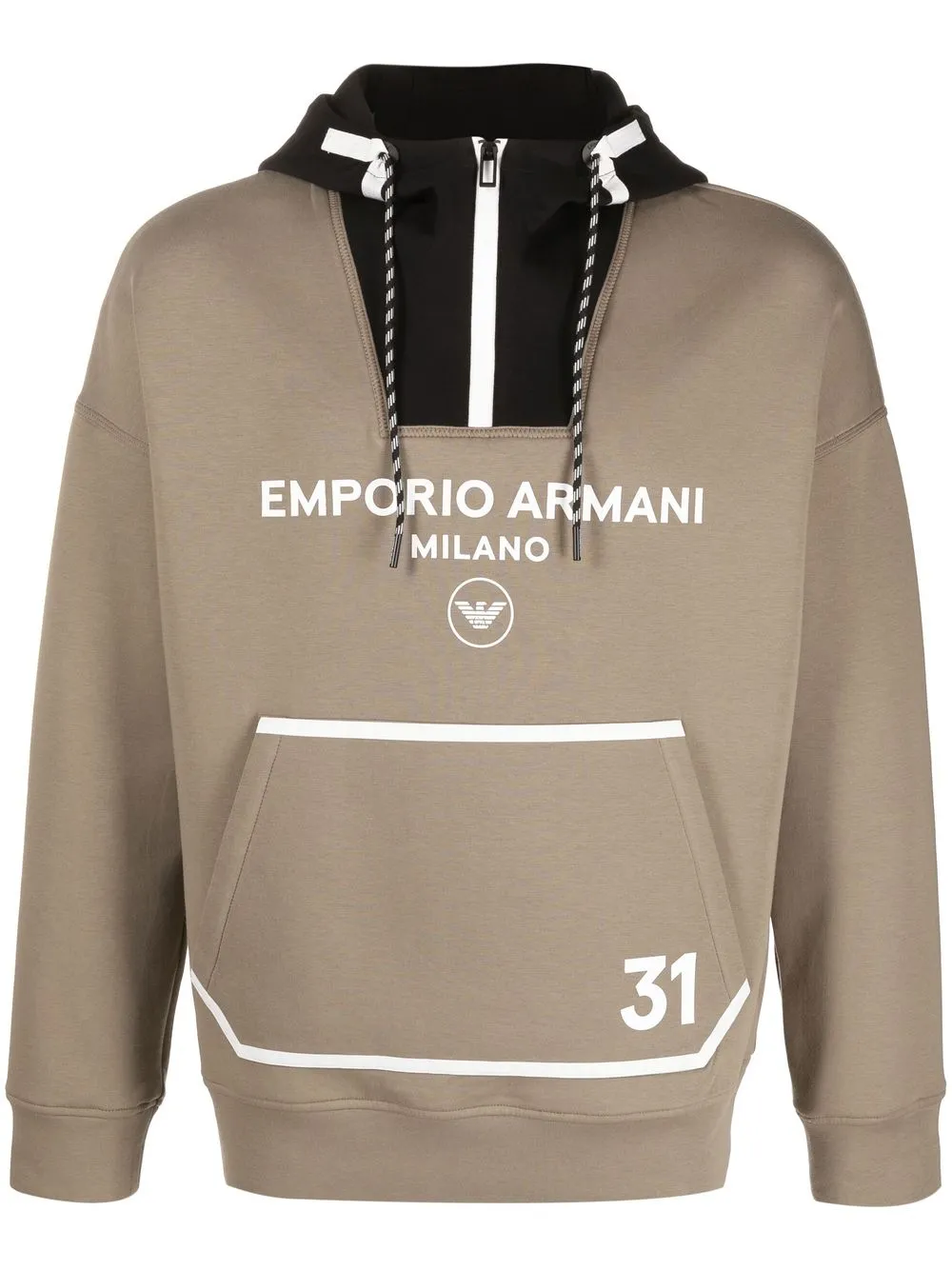 Emporio Armani Two-tone Logo-print Hoodie In Nude