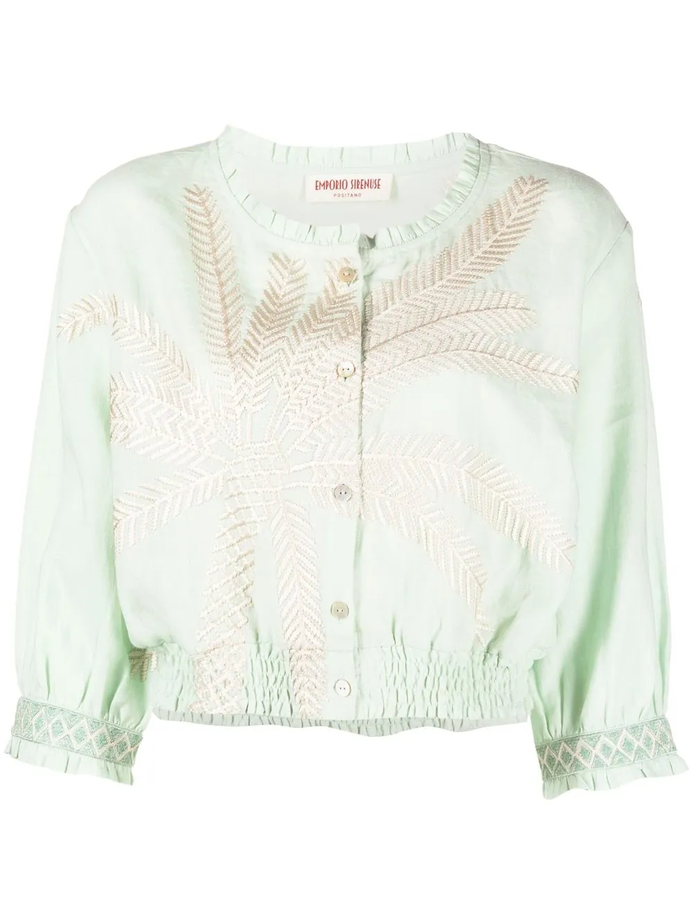 

Emporio Sirenuse embroidered-motif puff-sleeve blouse - Green