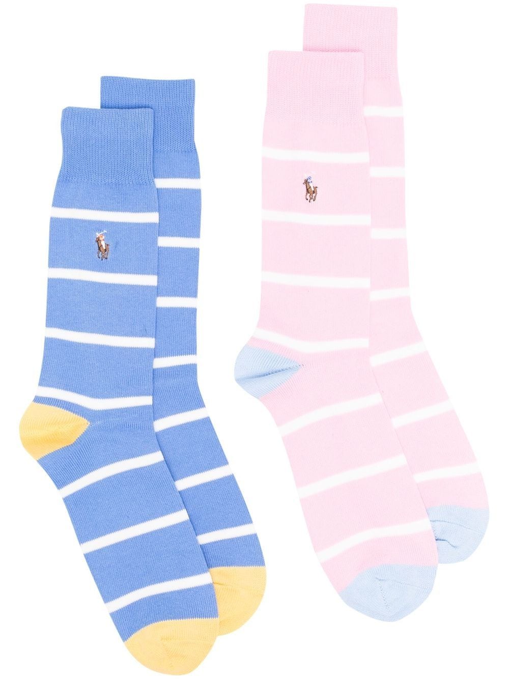 Polo Ralph Lauren Embroidered-logo Striped Socks (set Of 2) In Pink