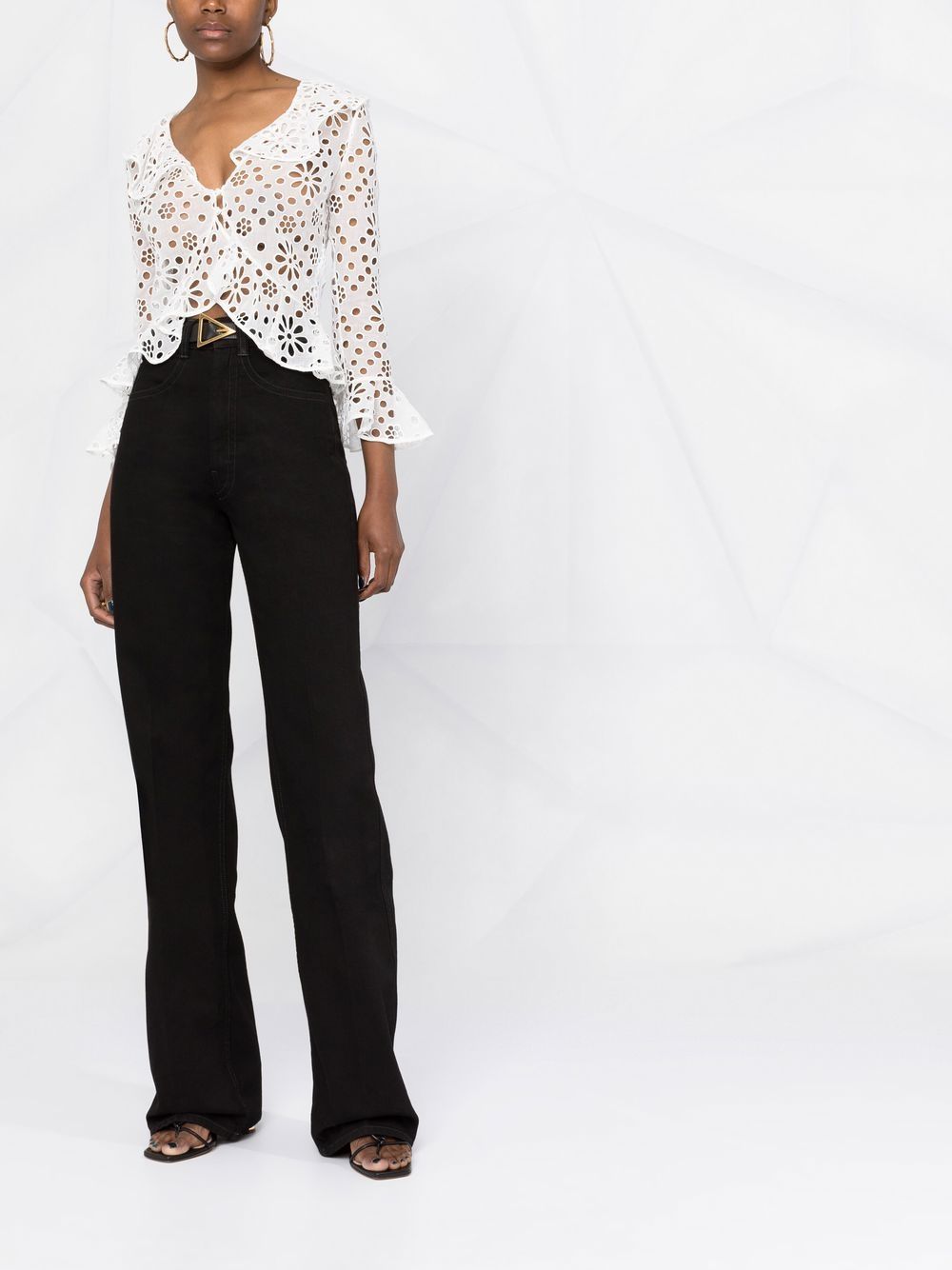 Shop Saint Laurent Embroidered-design Long-sleeve Blouse In Weiss