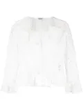 Saint Laurent embroidered-design long-sleeve blouse - White