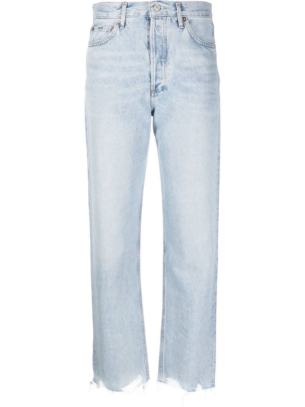 high-waisted straight-leg jeans