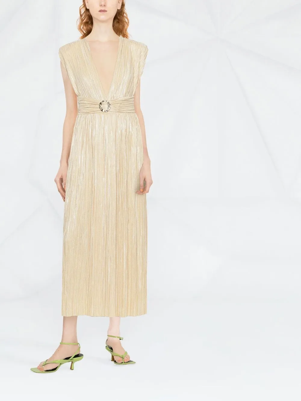 Sabina Musayev Lilliana Pleated Fabric Midi Dress In Beige | ModeSens