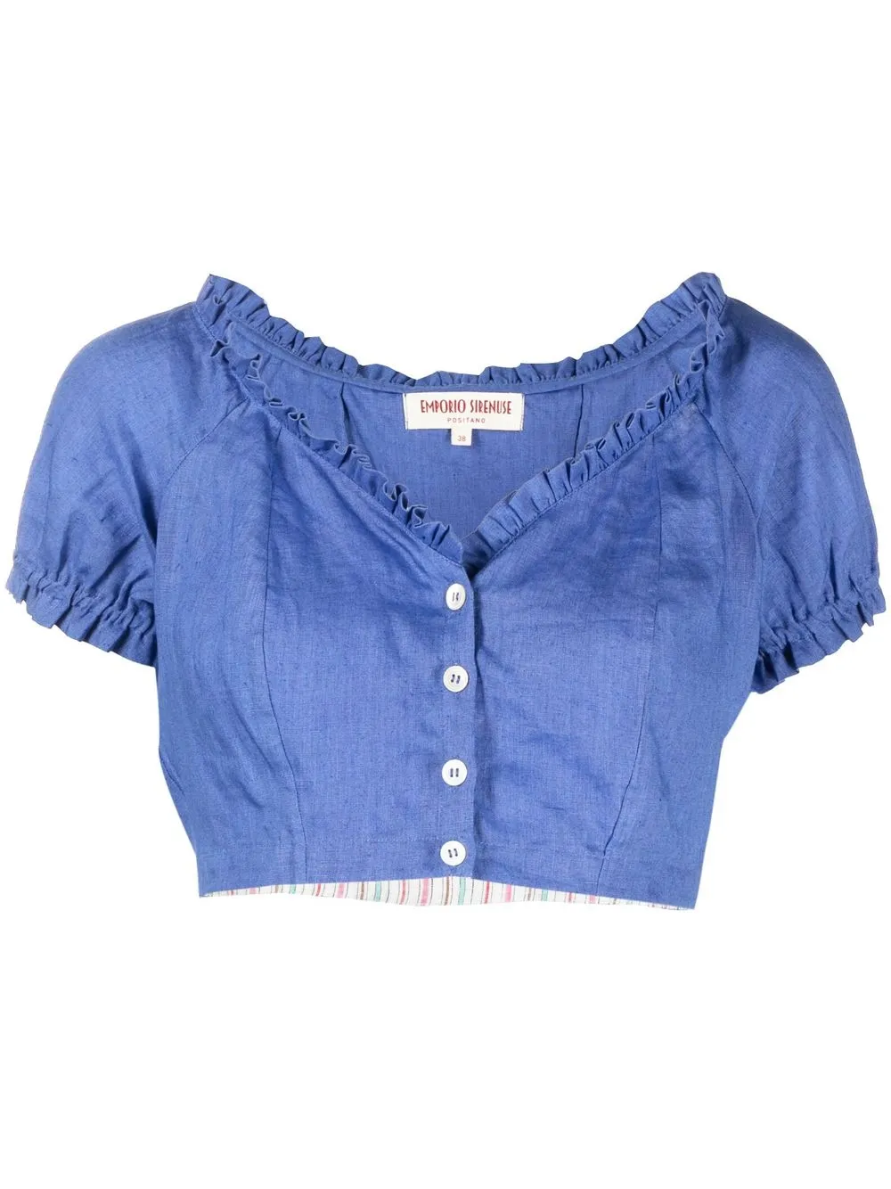 

Emporio Sirenuse blusa corta con volantes - Azul