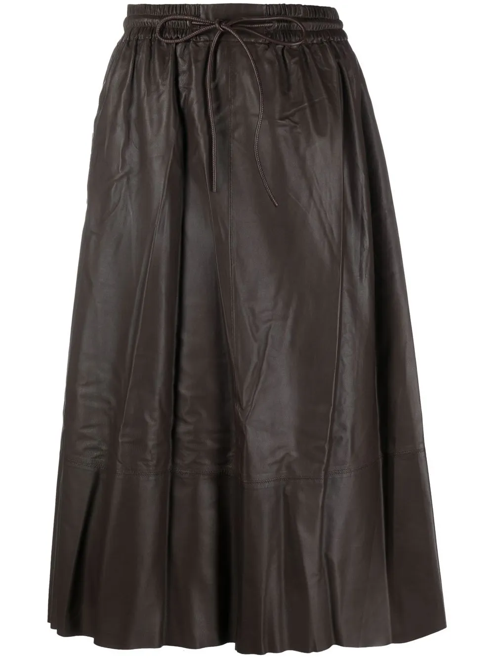 

Yves Salomon flared leather midi skirt - Brown